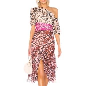 AMUR Jaylah Mixed Animal Print Silk Midi Dress
